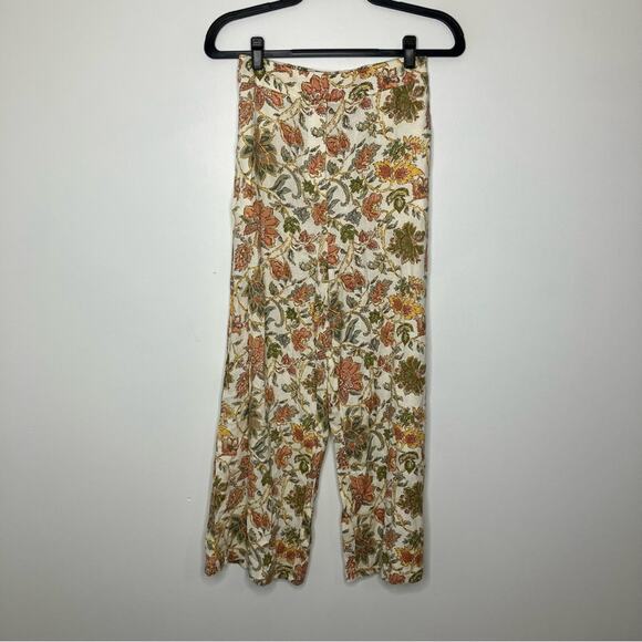 NWT MANGO MNG Linen Floral Culotte Pants Cream Small - Picture 2 of 7